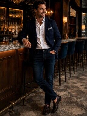 Sene Navy Performance Blazer Men’s Like New Custom Tailored Modern Fit 42R